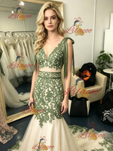 Mermaid Tulle Appliques V-neck Prom Dress