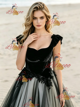Black Tulle Appliques Wedding Dress