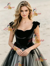 Black Tulle Appliques Wedding Dress