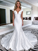 White Mermaid Satin V-neck Lace Wedding Dress