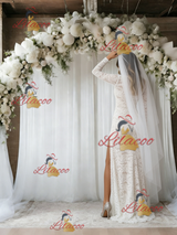 White Mermaid Lace Long Sleeve Split Wedding Dress
