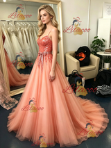 Tulle Sequins Straps Prom Dress