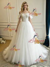 White Tulle Lace Strapless Wedding Dress