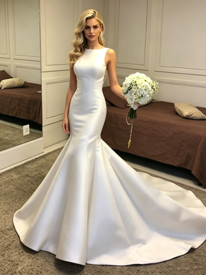 White Mermaid Satin Wedding Dress