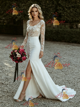 White Mermaid Long Sleeve Lace Wedding Dress