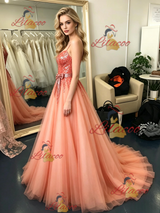 Tulle Sequins Straps Prom Dress