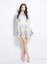 Long-sleeved Floral Lantern Sleeve Cake Dress