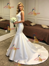 White Mermaid Satin Wedding Dress