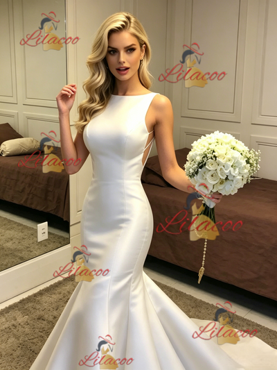 White Mermaid Satin Wedding Dress