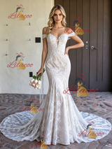 White Mermaid Lace Off the Shoulder Weding Dress