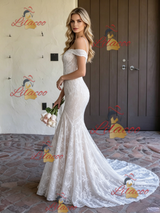 White Mermaid Lace Off the Shoulder Weding Dress
