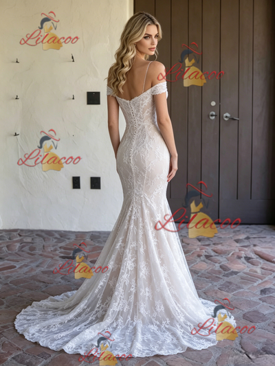 White Mermaid Lace Off the Shoulder Weding Dress