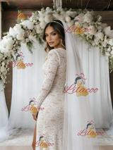 White Mermaid Lace Long Sleeve Split Wedding Dress