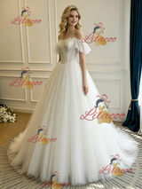 White Tulle Lace Strapless Wedding Dress