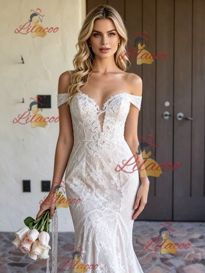 White Mermaid Lace Off the Shoulder Weding Dress