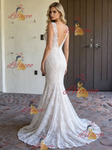 White Mermaid Lace V-neck Wedding Dress