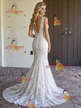 White Mermaid Lace V-neck Wedding Dress