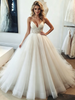White Tulle Spaghetti Straps Beading Wedding Dress