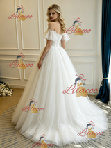 White Tulle Lace Strapless Wedding Dress