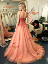Tulle Sequins Straps Prom Dress