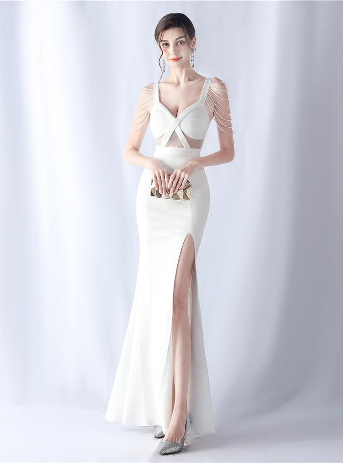 Sexy Straps Split Beading Prom Dress