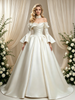 Ivory Satin Long Sleeve Wedding Dress
