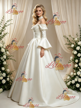 Ivory Satin Long Sleeve Wedding Dress