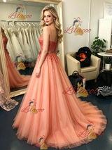 Tulle Sequins Straps Prom Dress