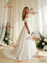 White Tulle Off the Shoulder Pleats Wedding Dress