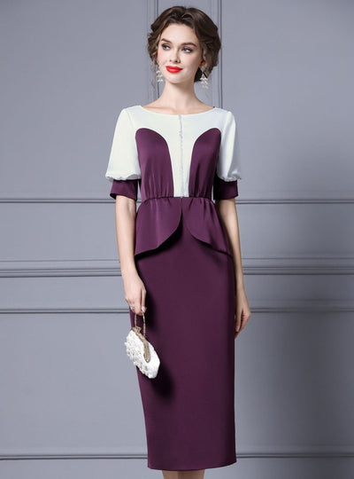 Purple Short Sleeve Beading Mother Of The Bride Dress