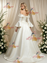 Ivory Satin Long Sleeve Wedding Dress