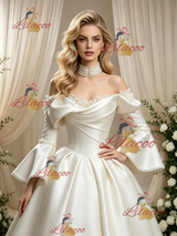 Ivory Satin Long Sleeve Wedding Dress