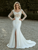 White Mermaid Long Sleeve Lace Wedding Dress