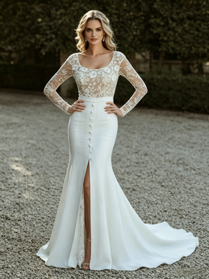 White Mermaid Long Sleeve Lace Wedding Dress