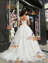White Tulle Square Neck Appliques Quinceanera Dress