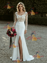 White Mermaid Long Sleeve Lace Wedding Dress