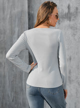 Round Neck Long Sleeve Solid Color T-shirt