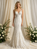 Beige White Mermaid Tulle Lace V-neck Wedding Dress
