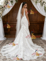 White Tulle V-neck Appliques Wedding Dress