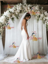 White Mermaid Spaghetti Straps Lace Wedding Dress