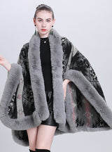 Fashion Fur Collar Jacquard Cloak Shawl