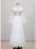 White Tulle Long Sleeve Prom Dress