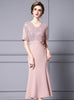 Pink Short Sleeve Sequins Flower Mother Of The Bride Dress