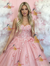 Pink Tulle Sequins Appliques Prom Dress