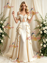 Ivory Satin Straps Beading Wedding Dress