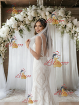 White Mermaid Lace V-neck Backless Wedding Dress