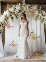 White Mermaid Lace V-neck Backless Wedding Dress