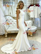 White Mermaid Backless Wedding Dress