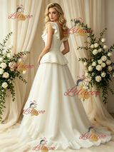 Ivory Tulle V-neck Button Wedding Dress
