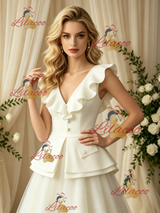 Ivory Tulle V-neck Button Wedding Dress